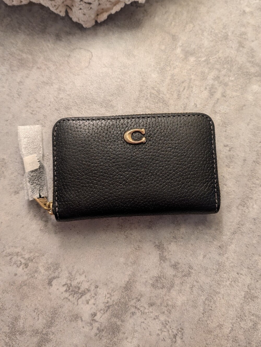 Coach Pebbled Leather Black Zip Card Case